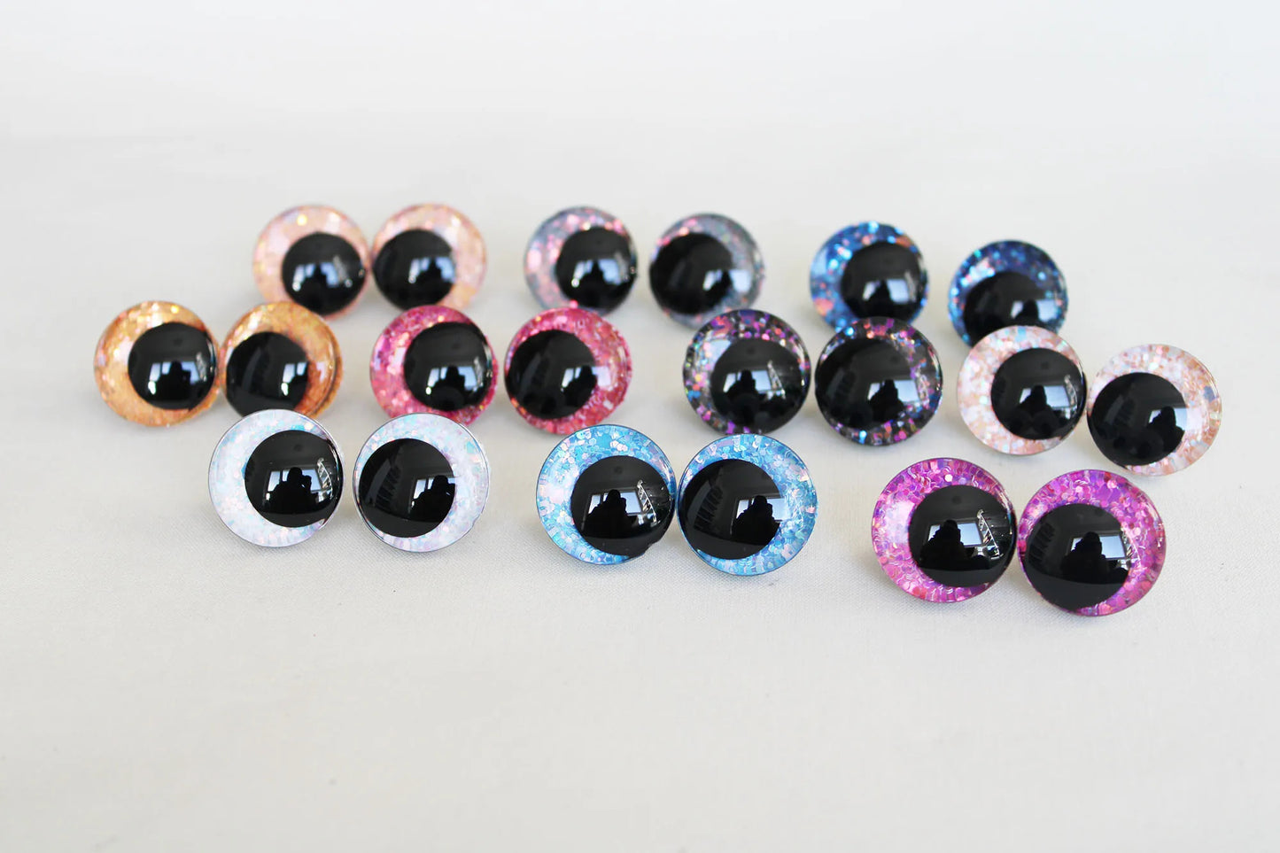 10Pairs Size 12-14-16-18-20-25-30-35-40mm Cartoon 3D Glitter Plush Funny Toy Safety Eyes with glitter colour & washer #DIY amigurmi plush