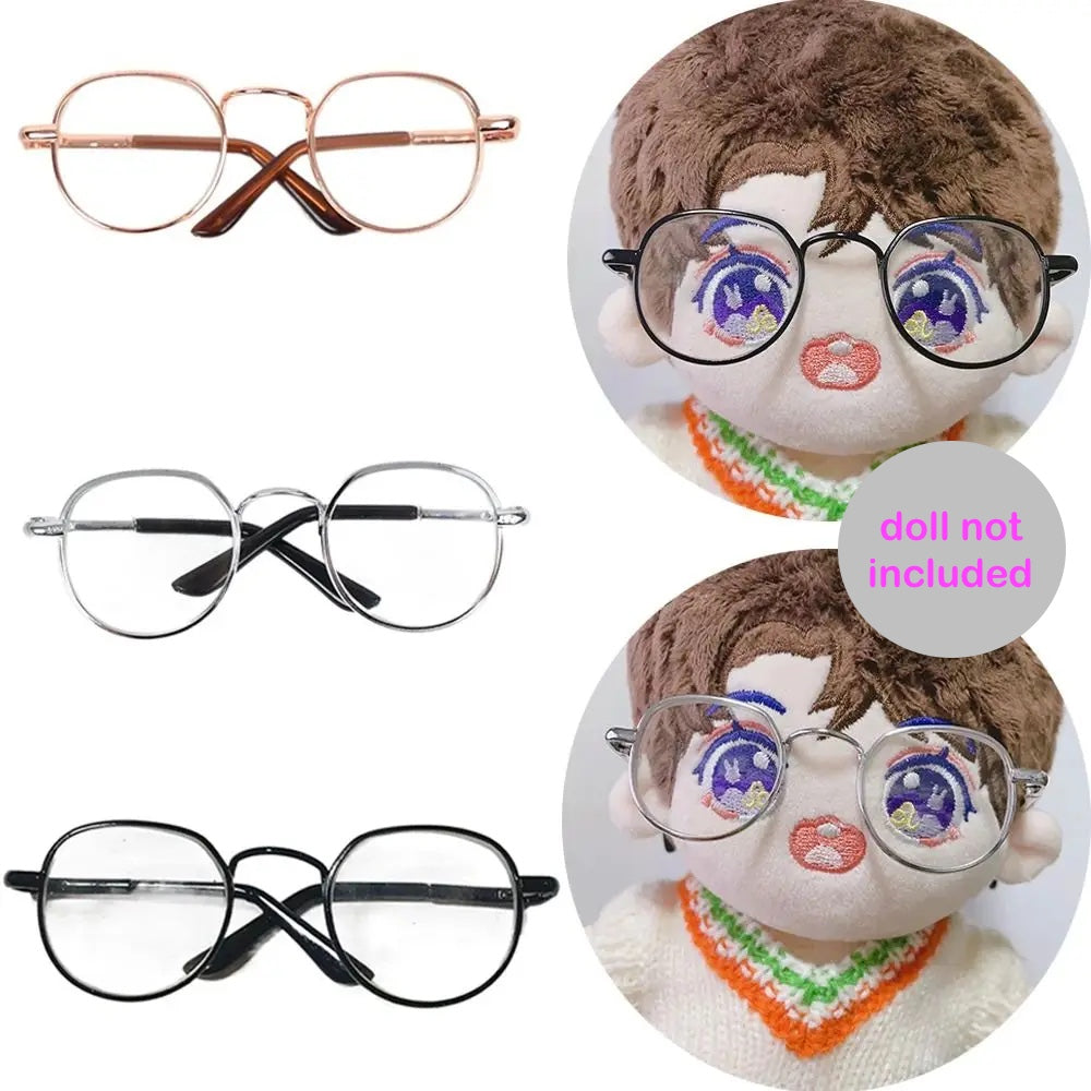 1 Piece 8.2cm Toy Doll Almost Round Metal Frame Eyeglasses in #DIY Plush Doll BJD Blyth American Girls Doll
