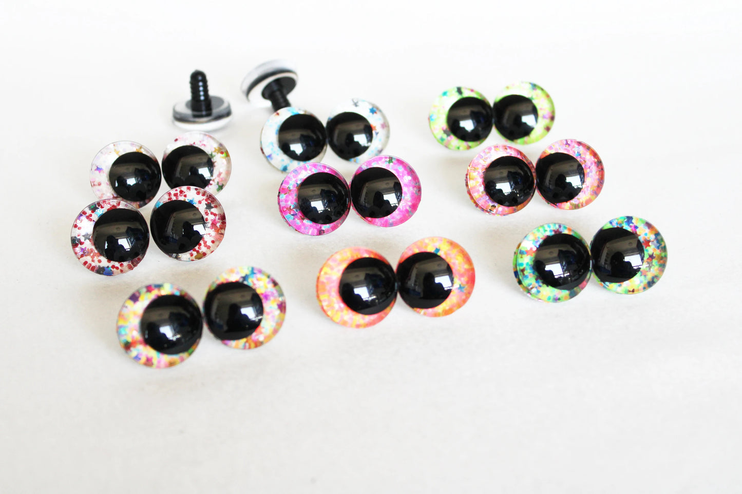 10Pairs Size 12-14-16-18-20-25-30-35-40mm Cartoon 3D Glitter Plush Funny Safety Eyes with Washer and Glitter Colour #DIY plush amigurumi toy making
