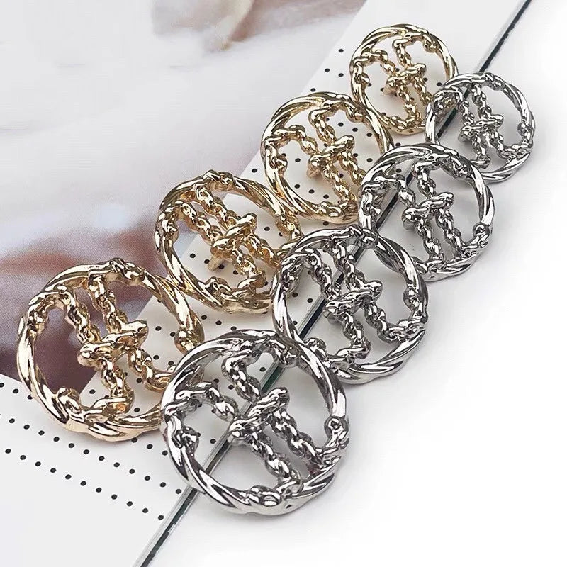 10PCs 18mm/20mm/23mm/25mm Gold Silver Round Hollow Metal Button