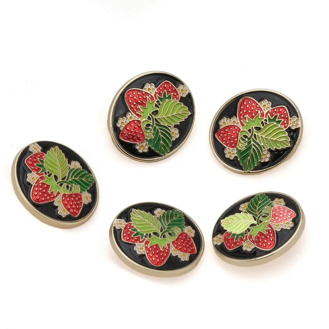22mm 5 Pieces Red Strawberry Design Metal Button in Shank Style - 1 size