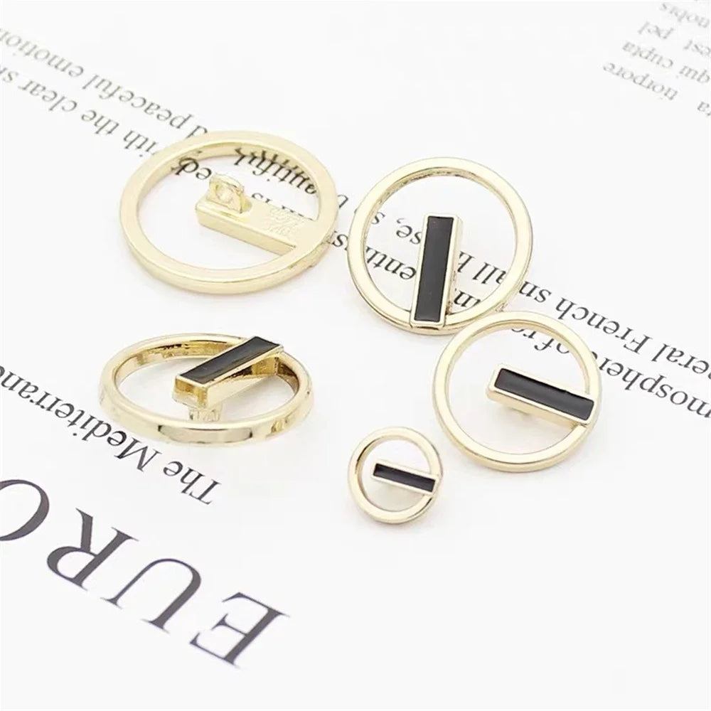 10PCs 10mm/18mm/23mm Hollow Fashion Gold Black Round Metal Shank Style Button