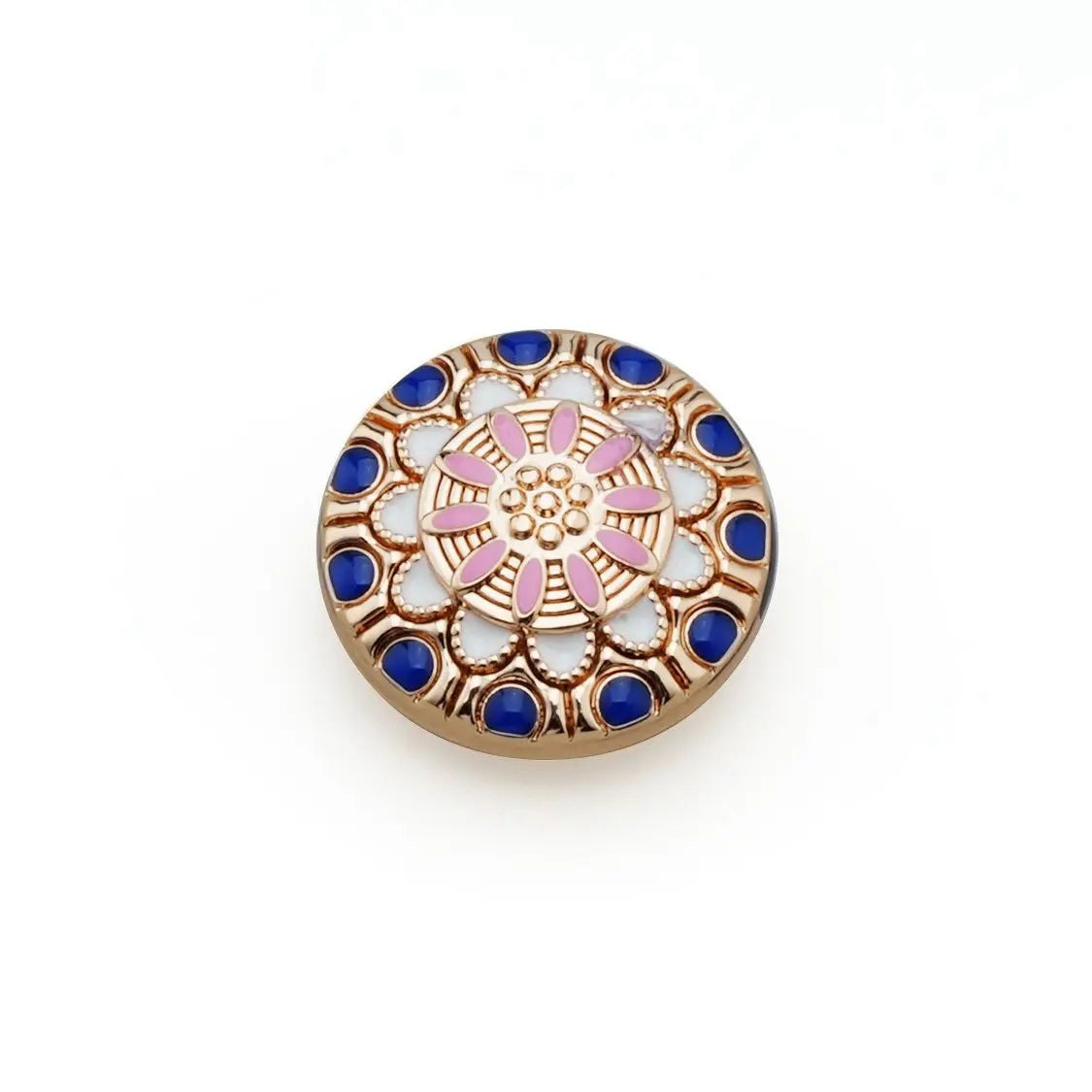 5PCs 20mm 25mm Round Metal Button in Gold Plating with Blue Pink Colour Design - two sizes