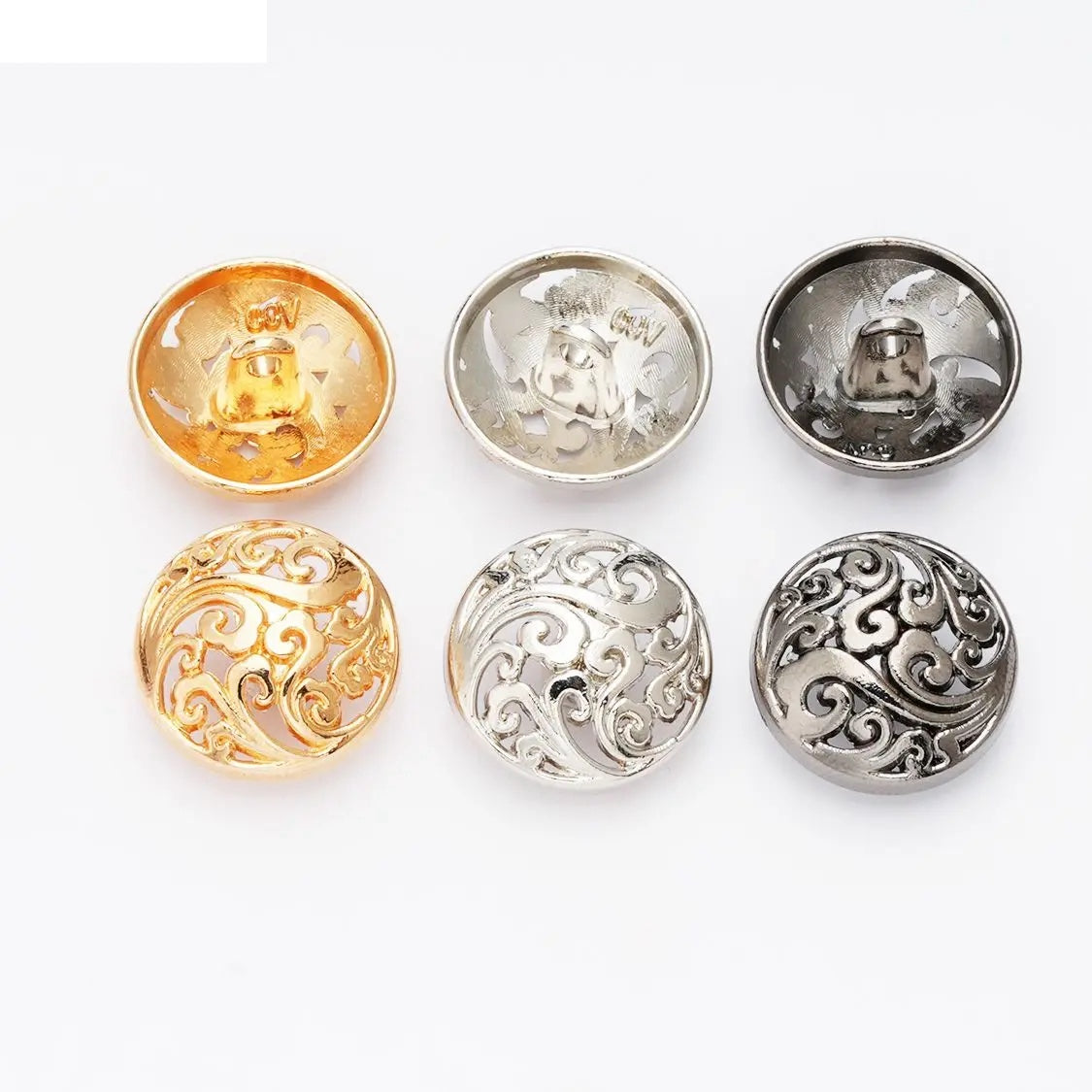 5PCs 12.5mm 15mm 18mm 20mm 23mm 25mm Gold/Silver/Black Round Hollow Metal Shank Button