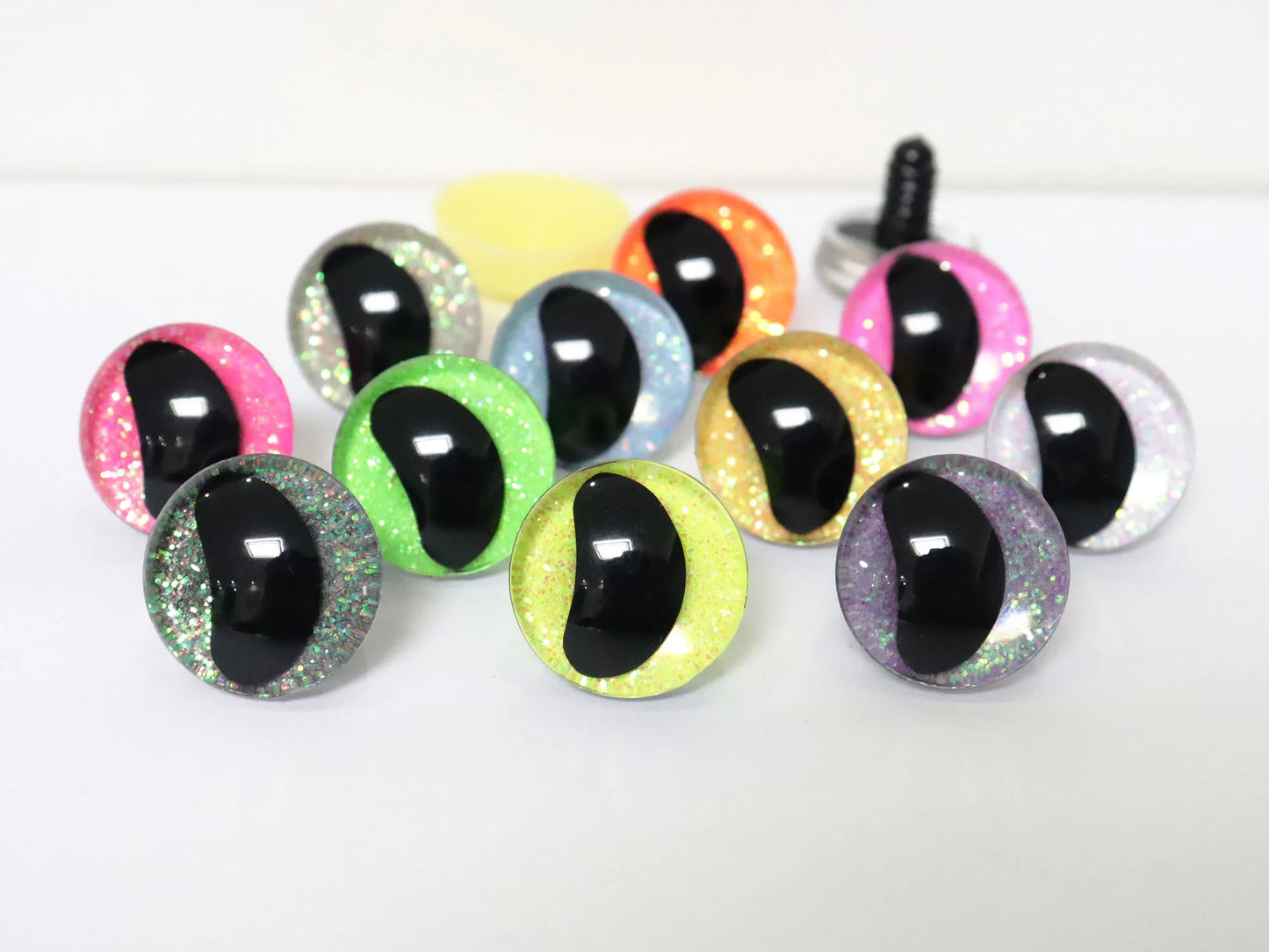20PCs Size 16-18-20-25-30mm 3D Clear Safety Eyes with Black Pupil Funny Moon Eyes + Glitter Colour & Washer #DIY amigurumi plush stuffed doll toy making