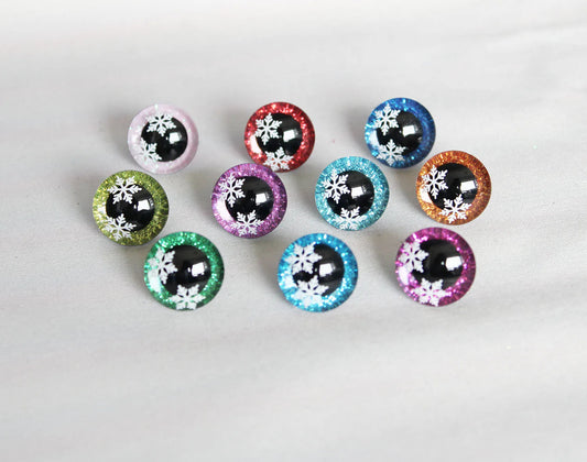 20PCs Size 9-12-14-16-18-20-25-30-35mm Glitter Toy Doll 3D Safety Eyes with Snowflake and Washer #DIY plush stuffed amigurumi doll toy making