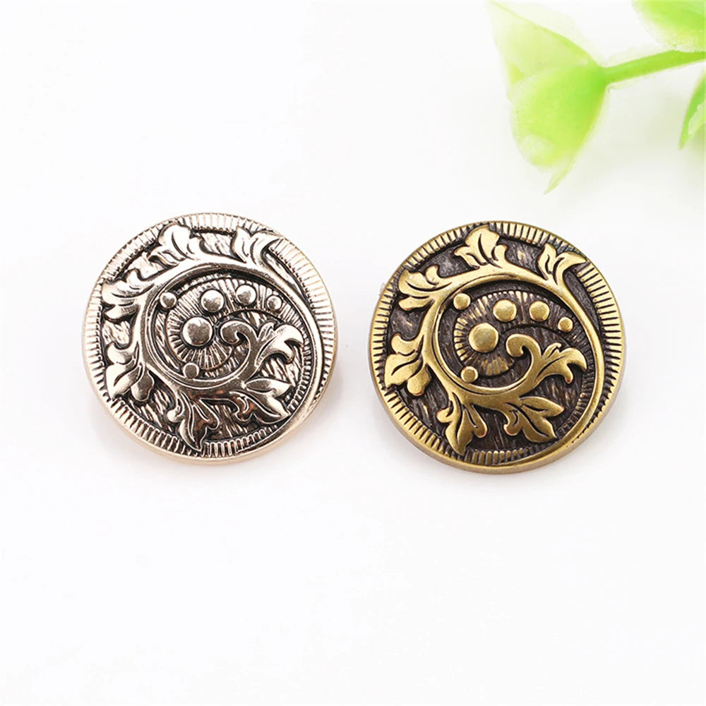 10PCs 15mm 22.5mm Round Metal Shank Button with Floral Design in Bronze or Gold Style Buttons