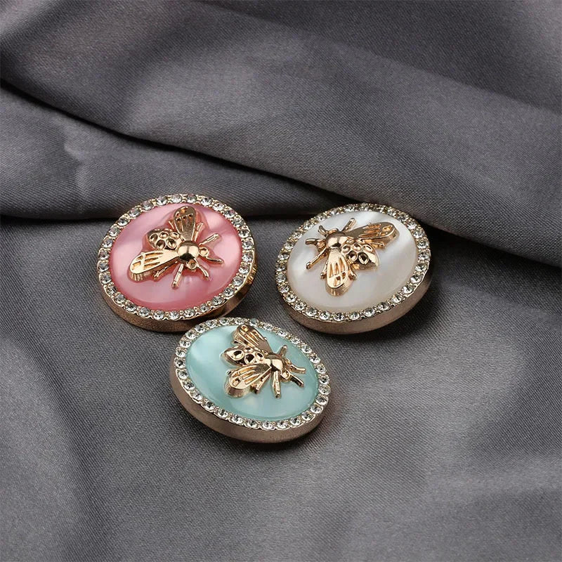 6PCs 18mm 25mm Gold Bee Retro Rhinestone Round Metal Shank Button #Coat #Dress #DIY Sewing Needlework