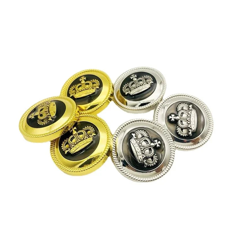 10PCs 15mm 20mm Retro style crown shiny metal button in gold/silver for overcoat clothing blazer jacket sewing clothing buttons