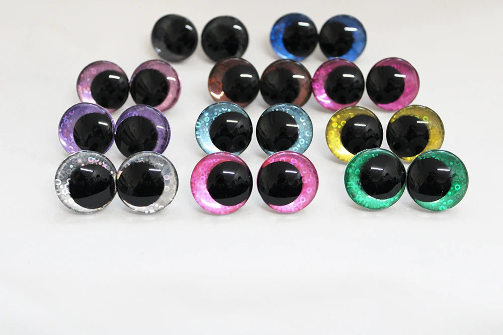 10Pairs Size 12-14-16-18-20-25-35-40mm Cartoon 3D Glitter Funny Toy Safety Eyes with glitter colour & washer #DIY Amigurumi Plush Stuffed making