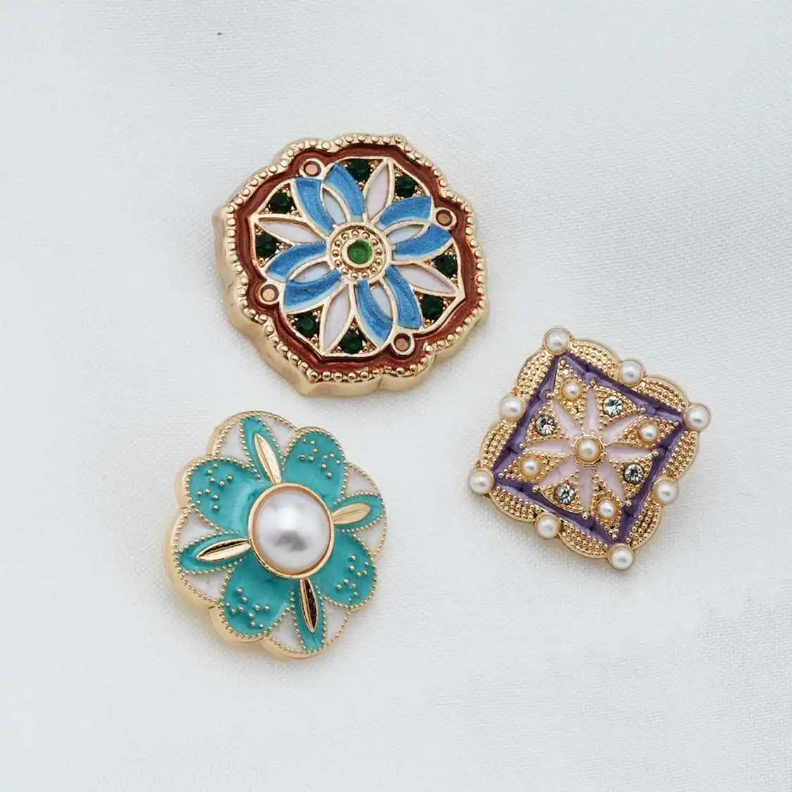 18mm 20mm 5PCs Enamel Metal Button Gold Plating with Colourful Pattern Shank Style