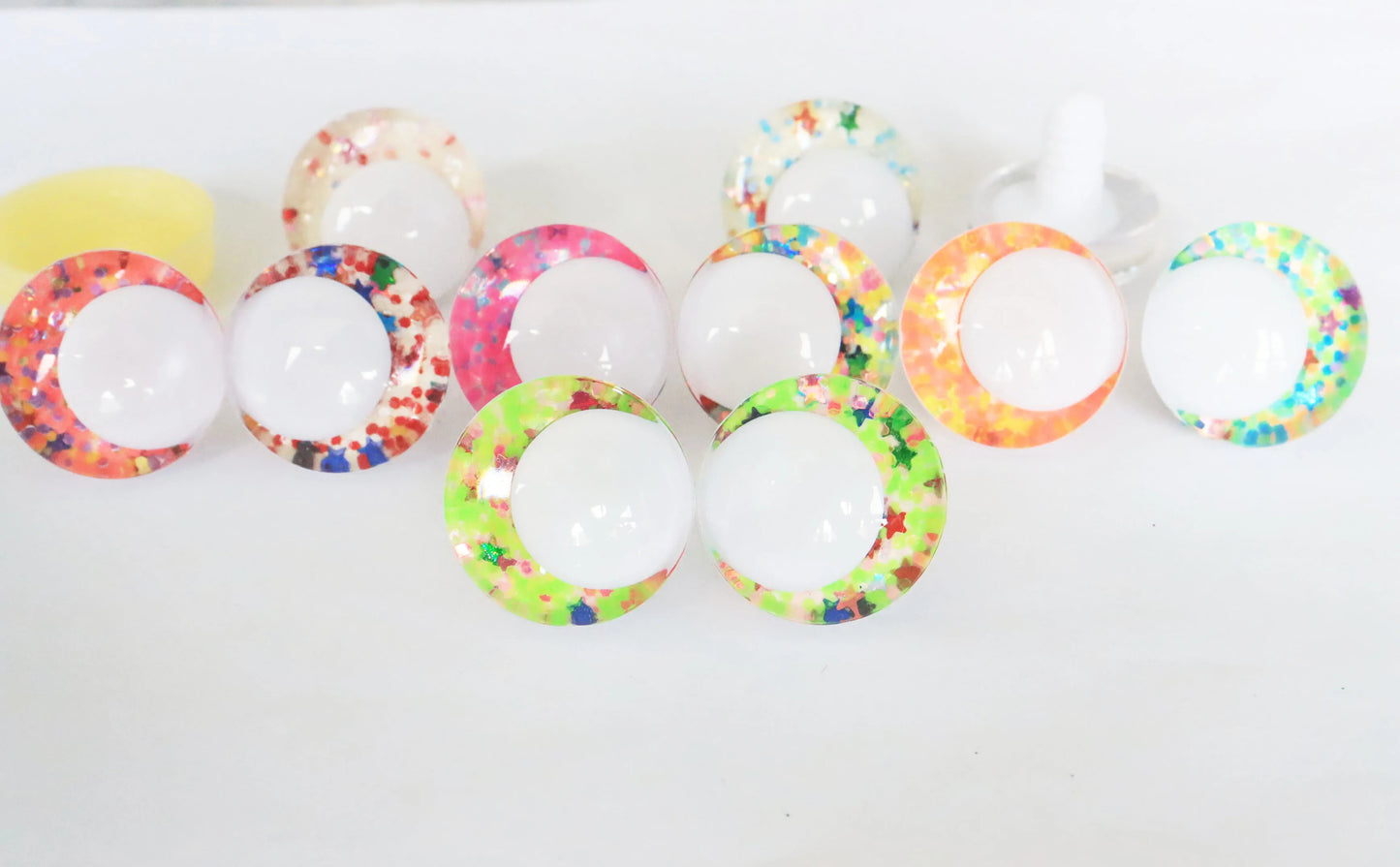 10Pairs Size 14mm-35mm Cartoon 3D Glitter Funny Style Safety Eyes with White Pupil Eyes, Glitter Colour & Washer #DIY amigurumi plush making