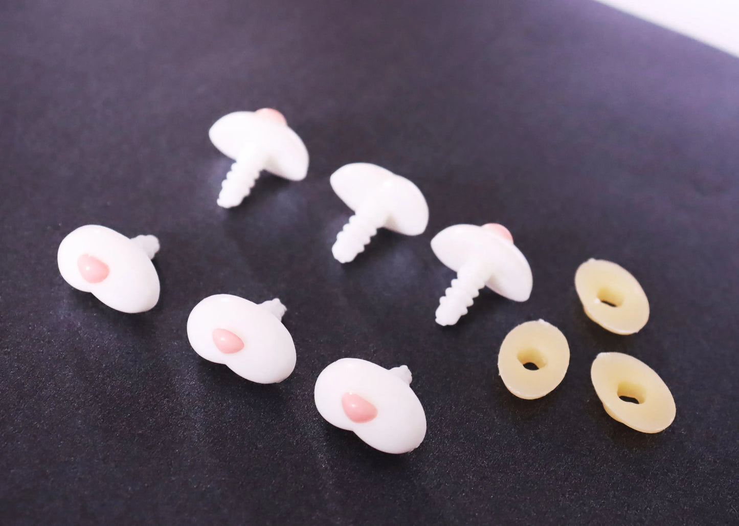 12x20mm / 14x24mm Bear Toy White Safety Noses with Tiny Pink Style for Plush Amigurumi Bear, 50PCs