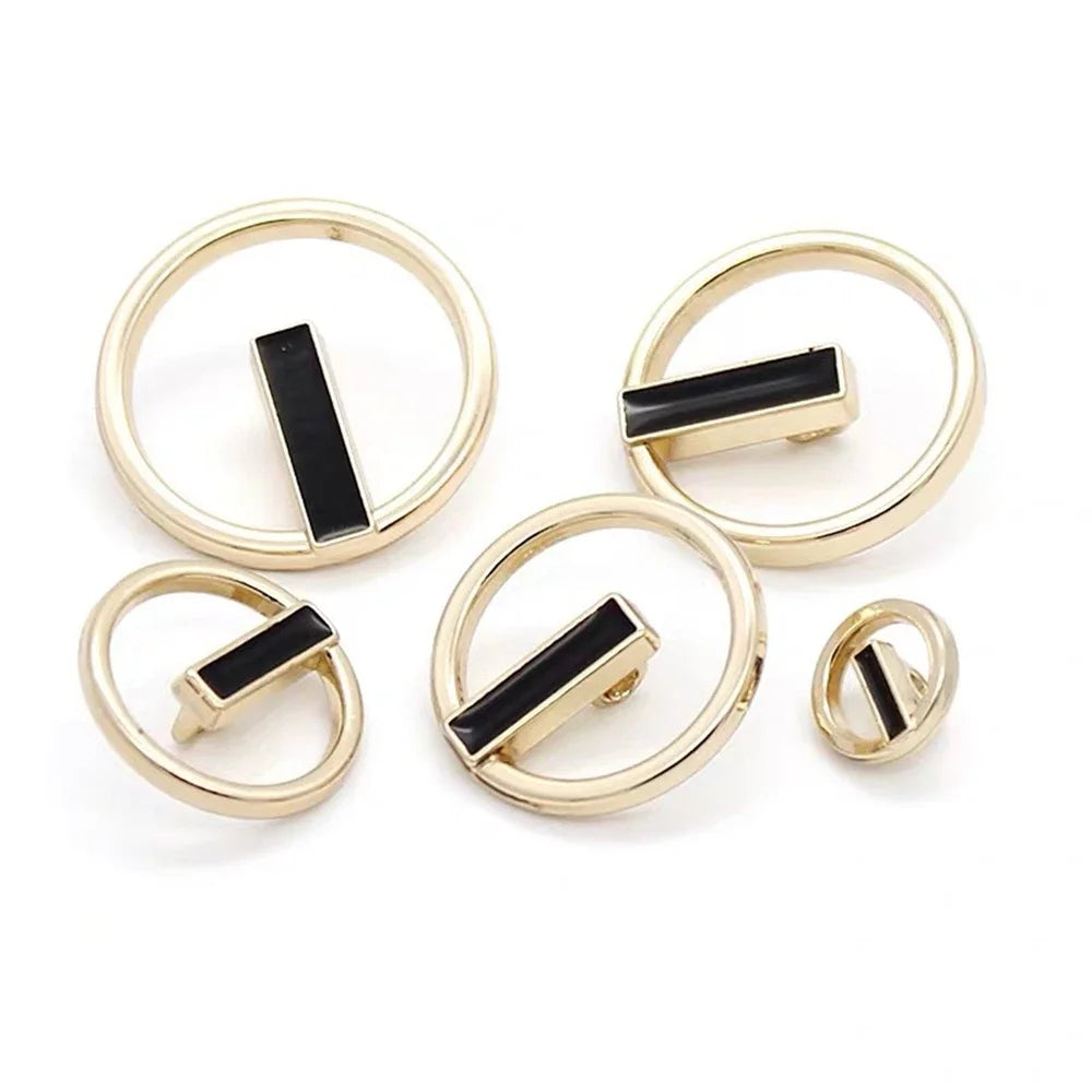 10PCs 10mm/18mm/23mm Hollow Fashion Gold Black Round Metal Shank Style Button