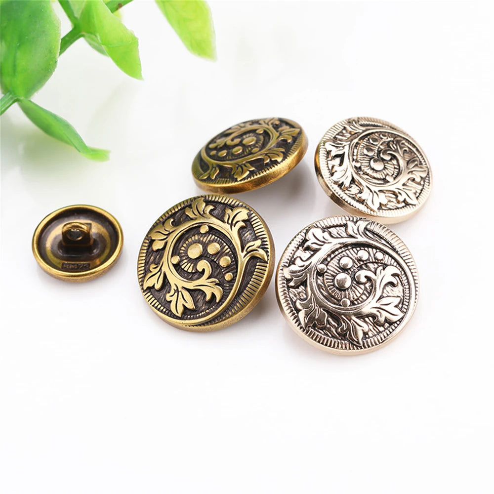 10PCs 15mm 22.5mm Round Metal Shank Button with Floral Design in Bronze or Gold Style Buttons