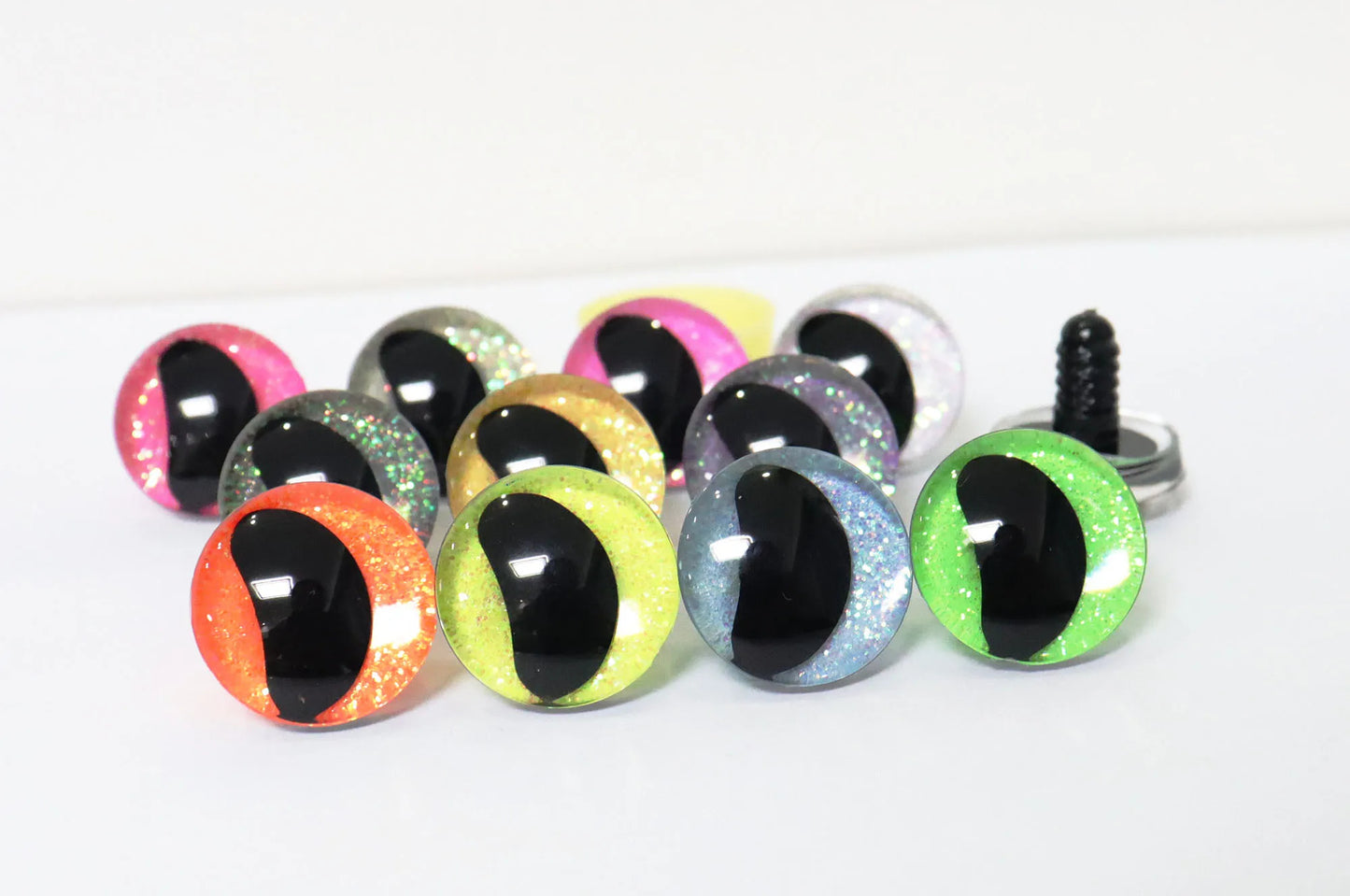 20PCs Size 16-18-20-25-30mm 3D Clear Safety Eyes with Black Pupil Funny Moon Eyes + Glitter Colour & Washer #DIY amigurumi plush stuffed doll toy making