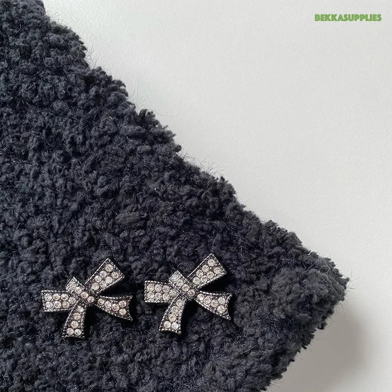 25mm 10Pieces Bow Ribbon Style in Gold and Silver Metal Shank Rhinestone Button