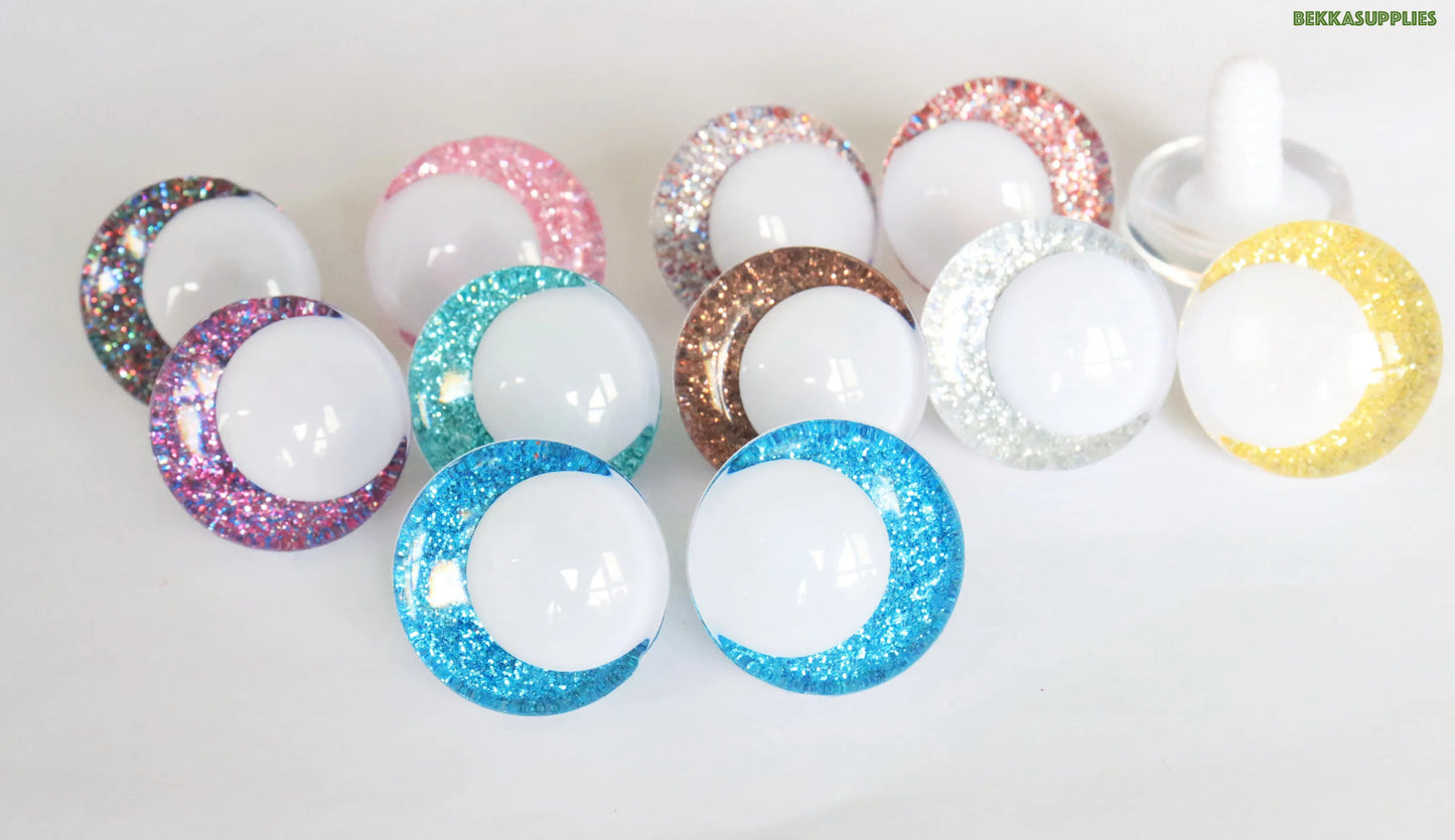 10Pairs Size 14mm-20mm Cartoon 3D Glitter Funny Style Safety Eyes with White Pupil Eyes, Glitter Colour & Washer #DIY amigurumi plush making