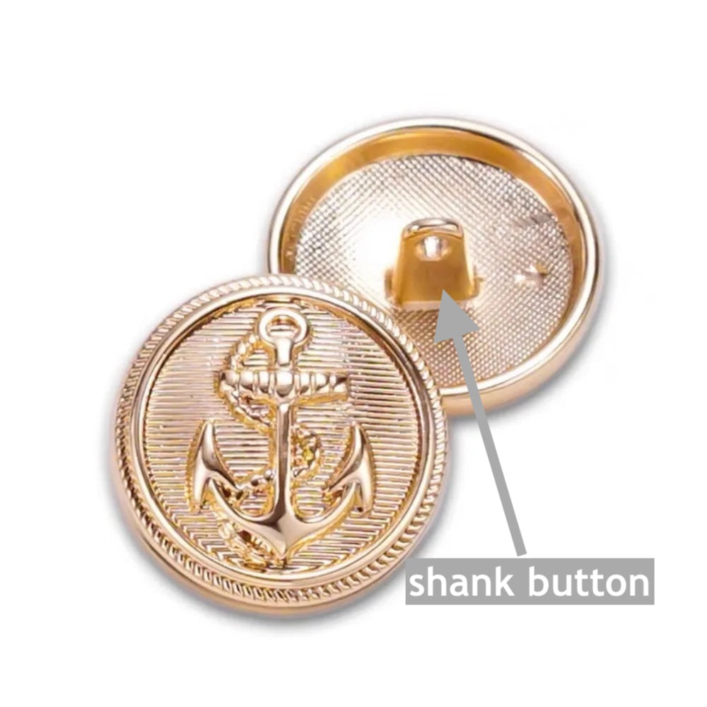 15mm 20mm 25mm 10PCs - Round Metal Button with Anchor Design in Black Silver Gold Shank Button