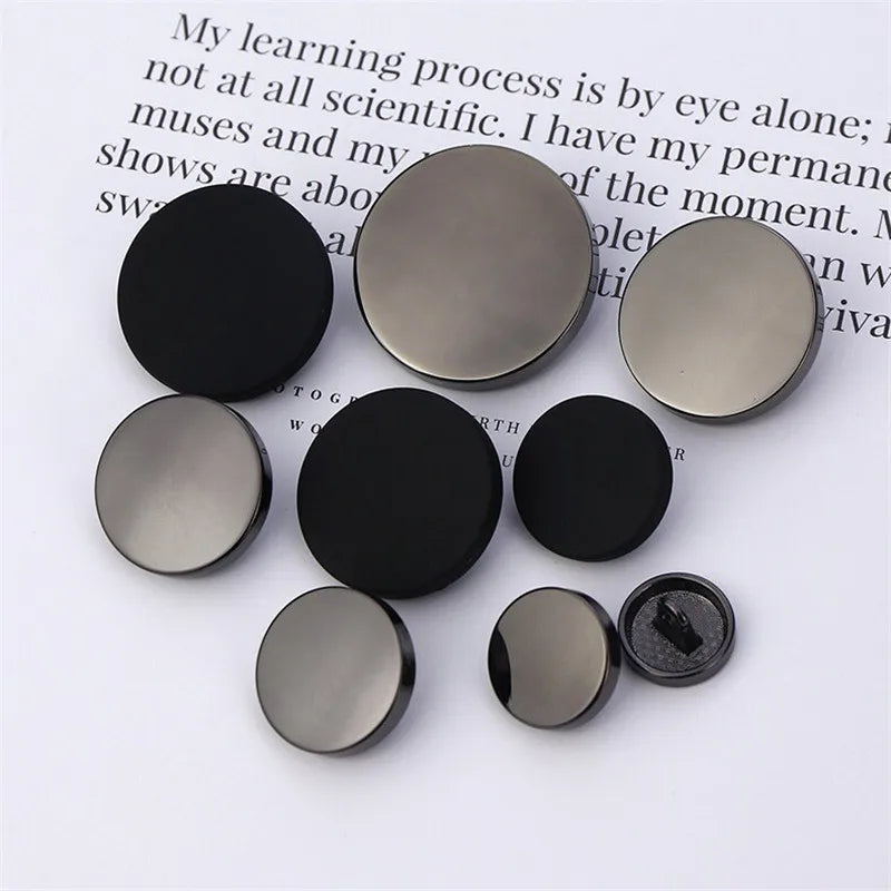 10PCs 10mm/15mm/20mm/25mm Round Metal Sewing Shank Button in Gold Silver Dark Grey Style