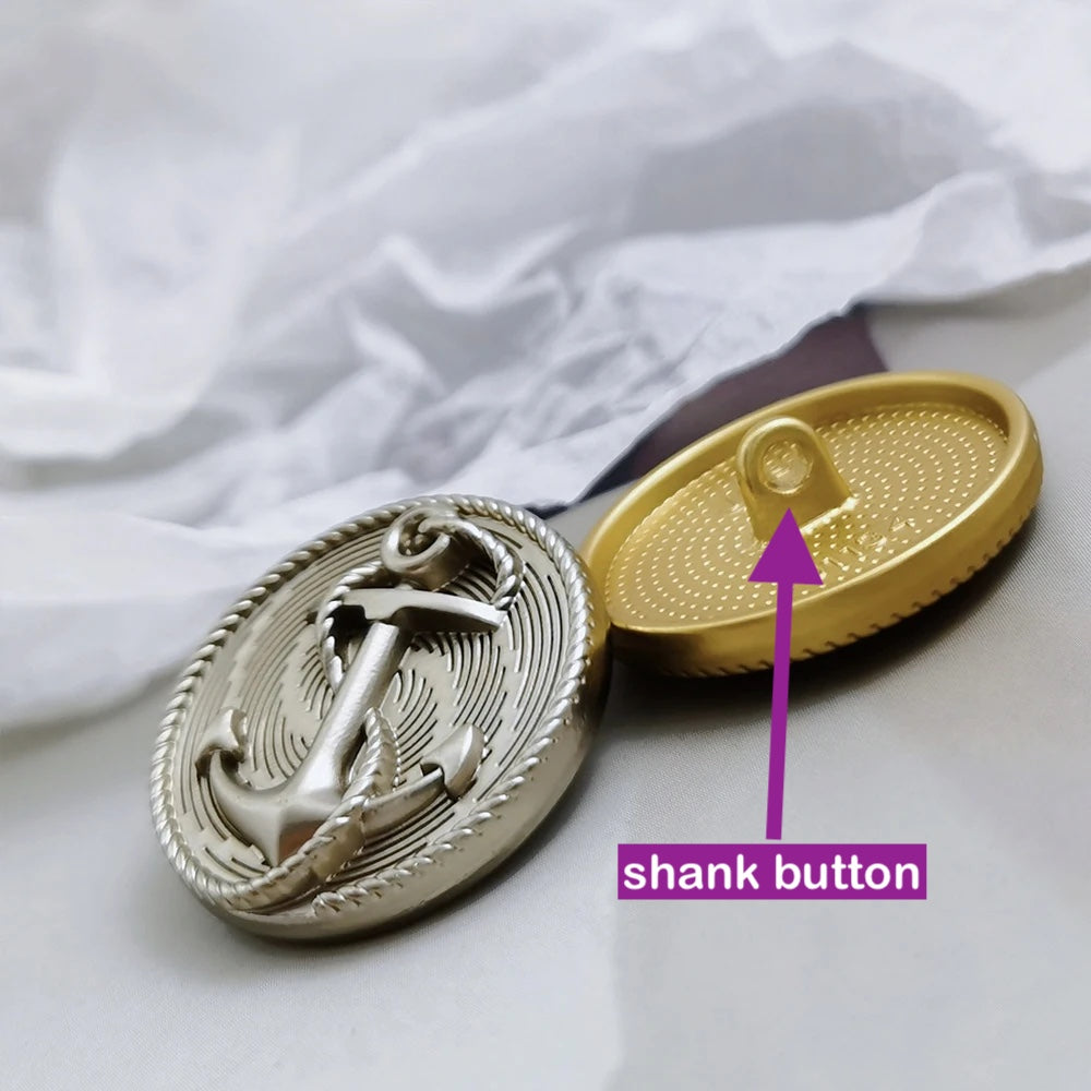 18mm 23mm 10PCs Metal Button in Gold and Silver with Anchor Design Shank Style Button