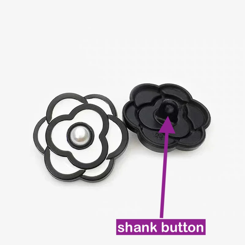 10PCs 18mm 23mm Flower Metal Button Shank Style in White or Black Petals with Pearl Design