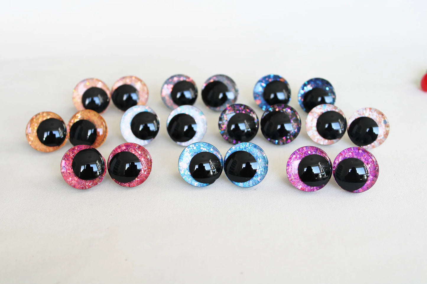 10Pairs Size 12-14-16-18-20-25-30-35-40mm Cartoon 3D Glitter Plush Funny Toy Safety Eyes with glitter colour & washer #DIY amigurmi plush