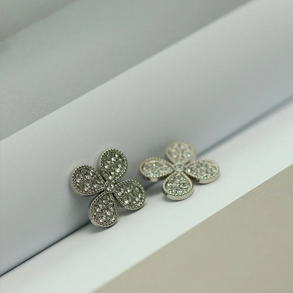 10PCs 12mm 17mm 22mm Rhinestone Metal Shank Button in Gold and Silver Style Clover Leaf