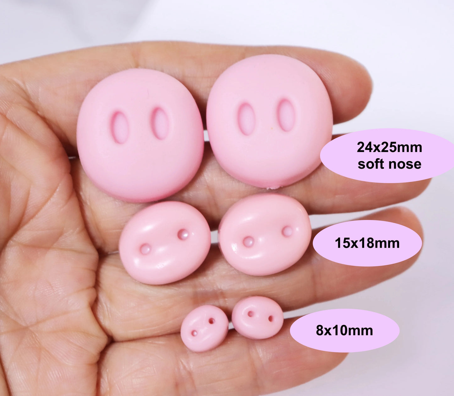 8x10mm/15x18mm/24x25mm Knitted Stuffed Pig Plastic Pink Safety Nose with Washers, 50PCs