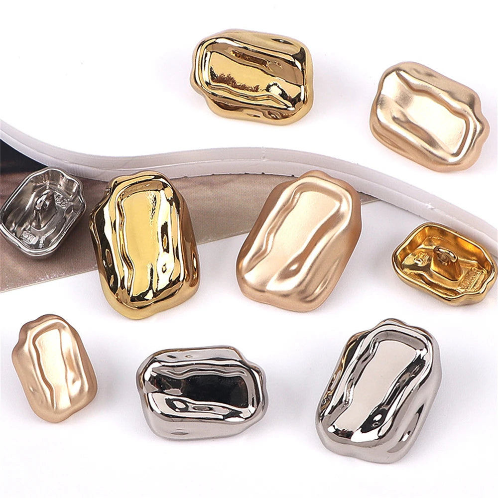 10PCs 18mm/25mm Irregular Style Rectangle Metal Shank Button in Gold and Silver Colour