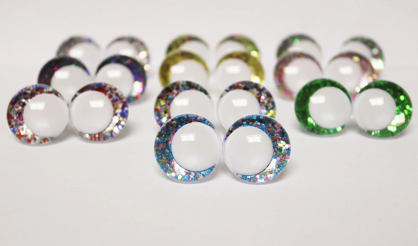 10Pairs Size 14-16-18-20-25-30-35mm Cartoon 3D Round Glitter Plush Funny Toy Safety Eyes with White Pupil Eyes with Glitter Colour and Washer #DIY amigurumi stuffed making