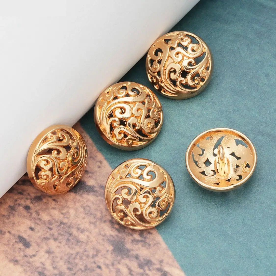 5PCs 12.5mm 15mm 18mm 20mm 23mm 25mm Gold/Silver/Black Round Hollow Metal Shank Button