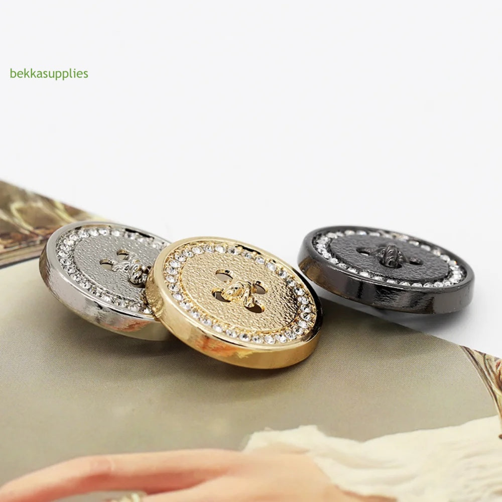 10pcs 15mm 20mm25mm Rhinestone Gold Silver Round Metal Shank Button