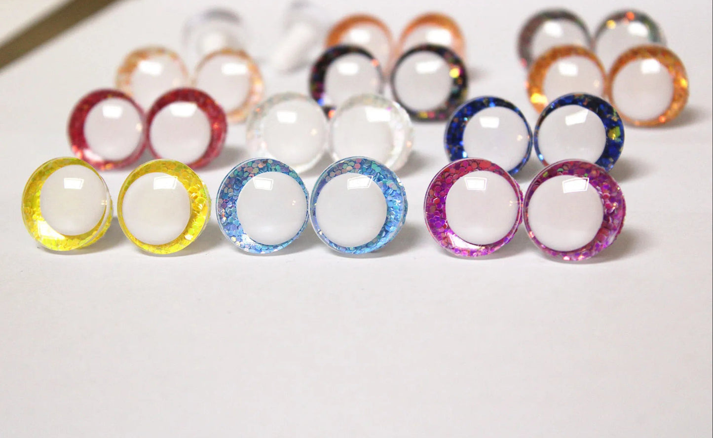 10Pairs Size 14-16-18-20-25-30-35mm Cartoon 3D Round Glitter Plush Funny Toy Safety Eyes with White Pupil Eyes and Glitter Colour and Washer #DIY amigurumi stuffed making