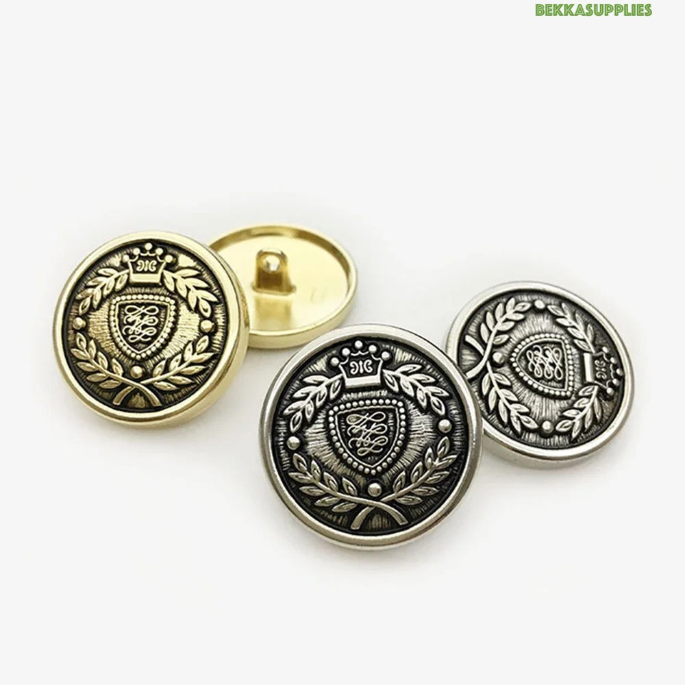 10PCs 15mm 18mm 20mm 23mm Vintage Round Metal Shank Button in Gold or Silver Style