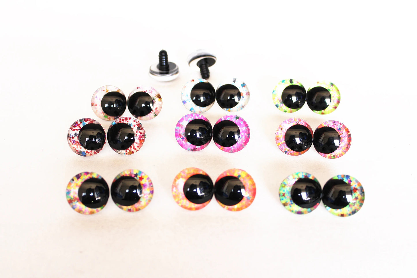 10Pairs Size 12-14-16-18-20-25-30-35-40mm Cartoon 3D Glitter Plush Funny Safety Eyes with Washer and Glitter Colour #DIY plush amigurumi toy making
