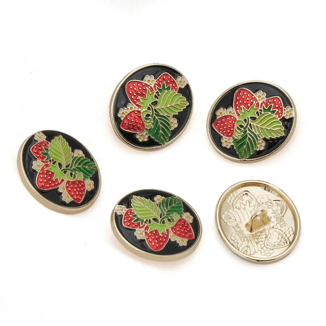 22mm 5 Pieces Red Strawberry Design Metal Button in Shank Style - 1 size