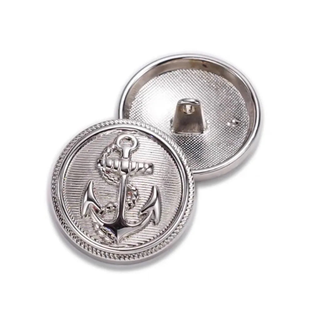 15mm 20mm 25mm 10PCs - Round Metal Button with Anchor Design in Black Silver Gold Shank Button