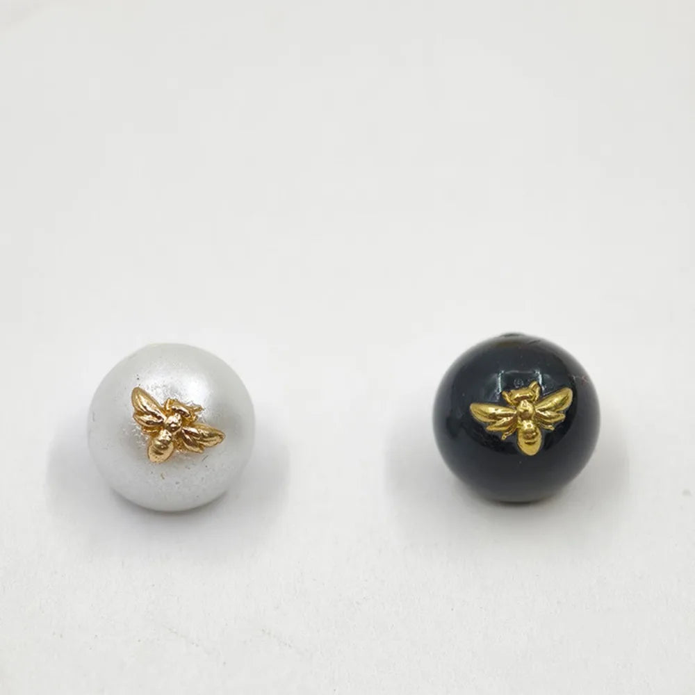 11mm 10PCs Bee Pattern Metal Shank Pearl Style Button in Pearl White and Black Colour option for DIY clothing overcoat jacket blazer coat