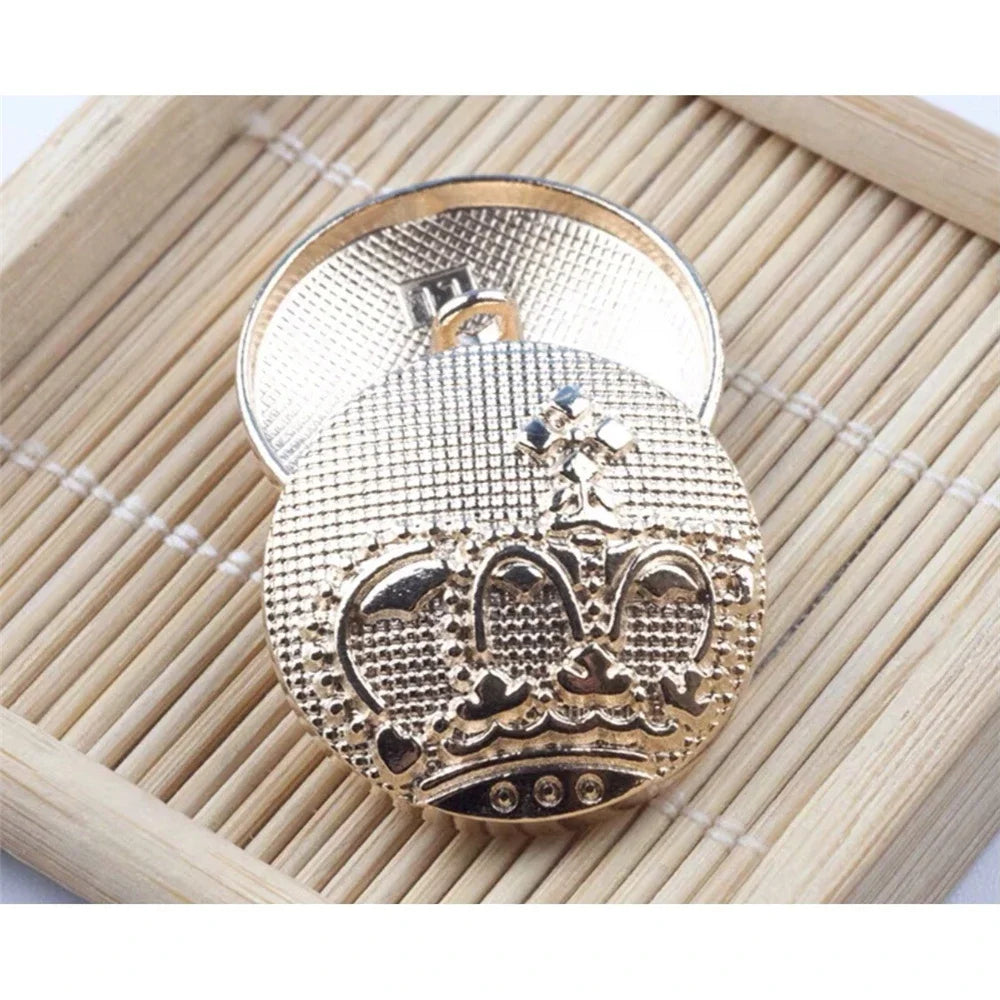 10PCs 11.5mm 15mm 20mm 25mm Gold Crown Design Metal Shank Button #DIY sewing clothing overcoat leather crochet craft button