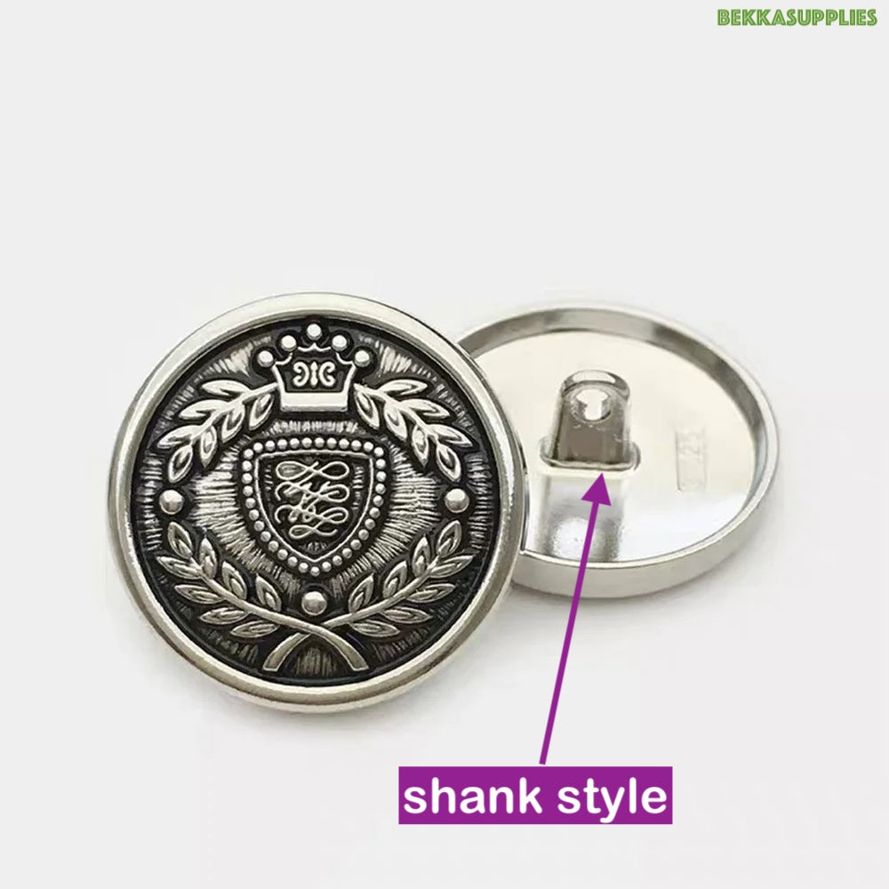 10PCs 15mm 18mm 20mm 23mm Vintage Round Metal Shank Button in Gold or Silver Style