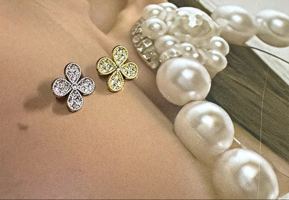 10PCs 12mm 17mm 22mm Rhinestone Metal Shank Button in Gold and Silver Style Clover Leaf