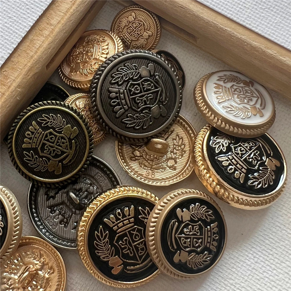 15mm 20mm 25mm 10PCs Retro Style Round Metal Shank Button in Black or Gold style