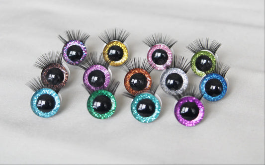 10Pairs Size 20mm-25mm-30mm Glitter Colour Safety Eyes with Black Eyelashes and Washers #DIY amigurumi plush stuffed doll toy making - colour option selection