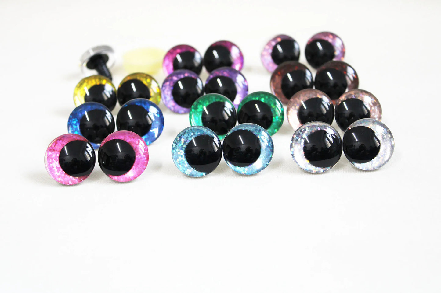 10Pairs Size 12-14-16-18-20mm Cartoon 3D Glitter Plush Amigurumi Funny Toy Safety Eyes Black Pupil Eyes with Washer & Glitter Colour
