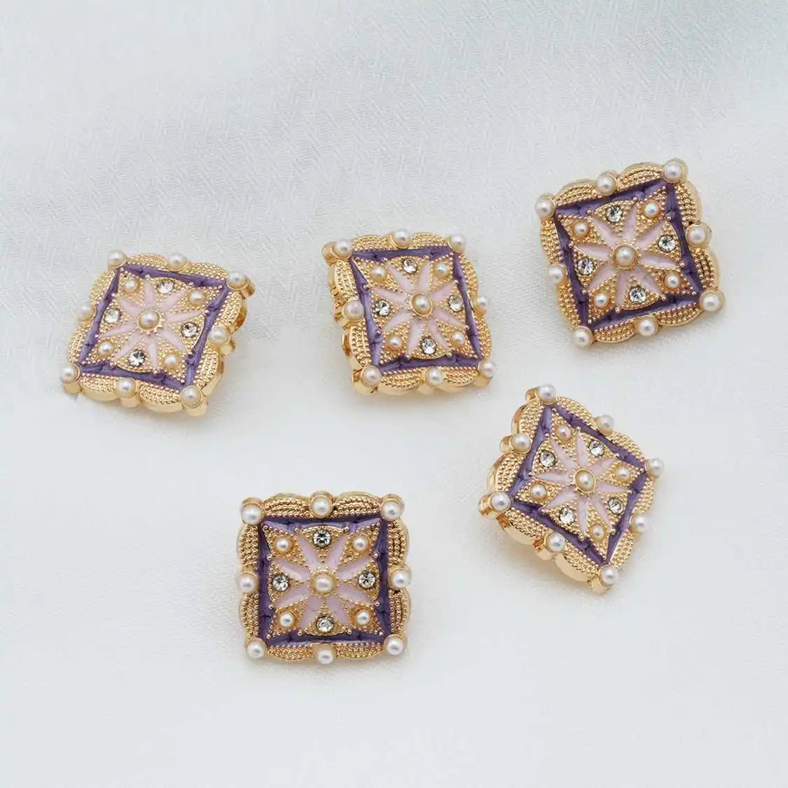 18mm 20mm 5PCs Enamel Metal Button Gold Plating with Colourful Pattern Shank Style