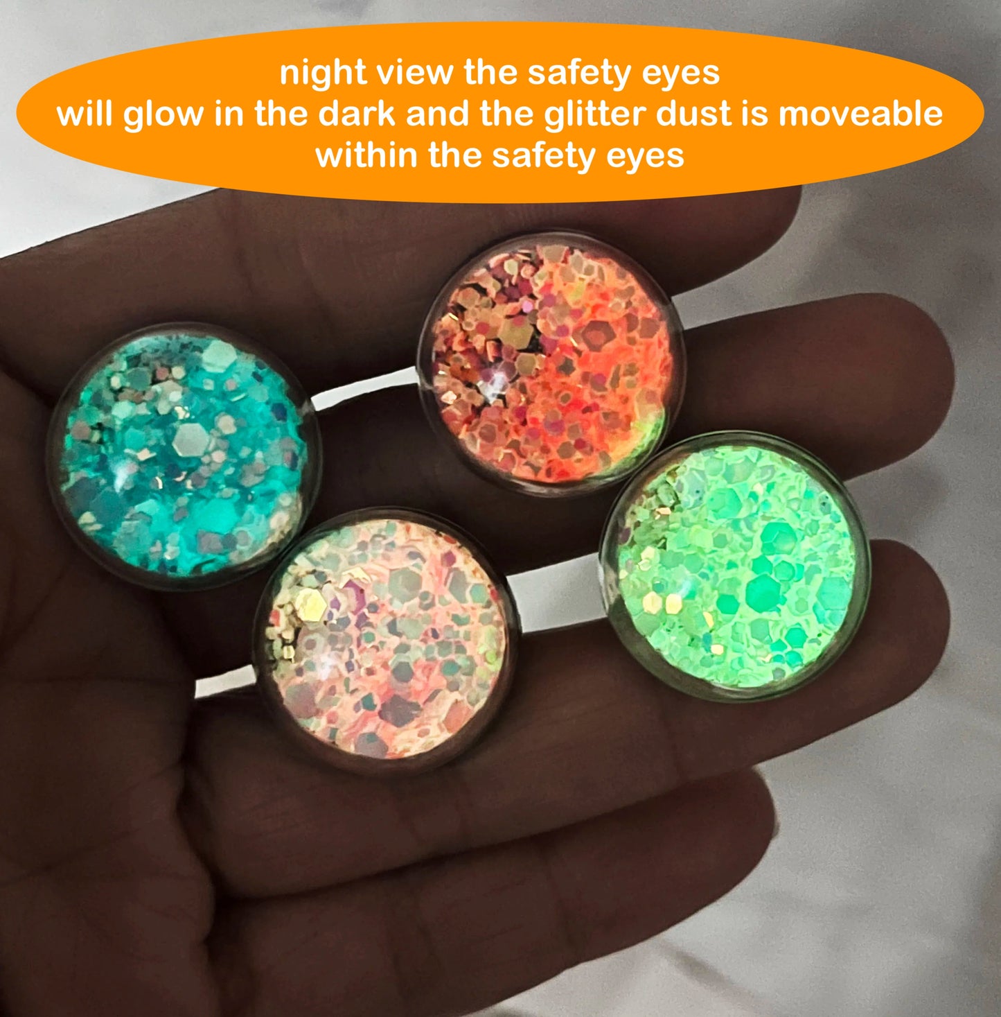 10Pairs Size 18mm 23mm Tiny Glitters Sparkling Eye Safety Eyes & Glitters Glow in the Dark with Washers #DIY amigurumi plush stuffed making