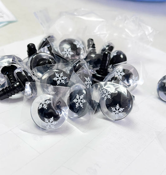 20PCs 9mm-35mm Clear 3D Safety Eyes with Black Pupil with Snowflake & Washer #DIY plush stuffed crochet amigurumi doll toy animal craft