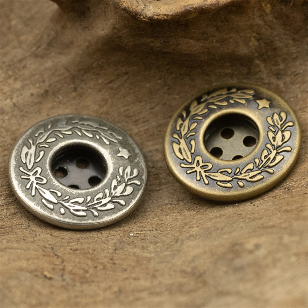 11.5mm 15mm 20mm 10PCs Round Metal Button in Bronze Silver Style 4-Hole Flat Back Buttons