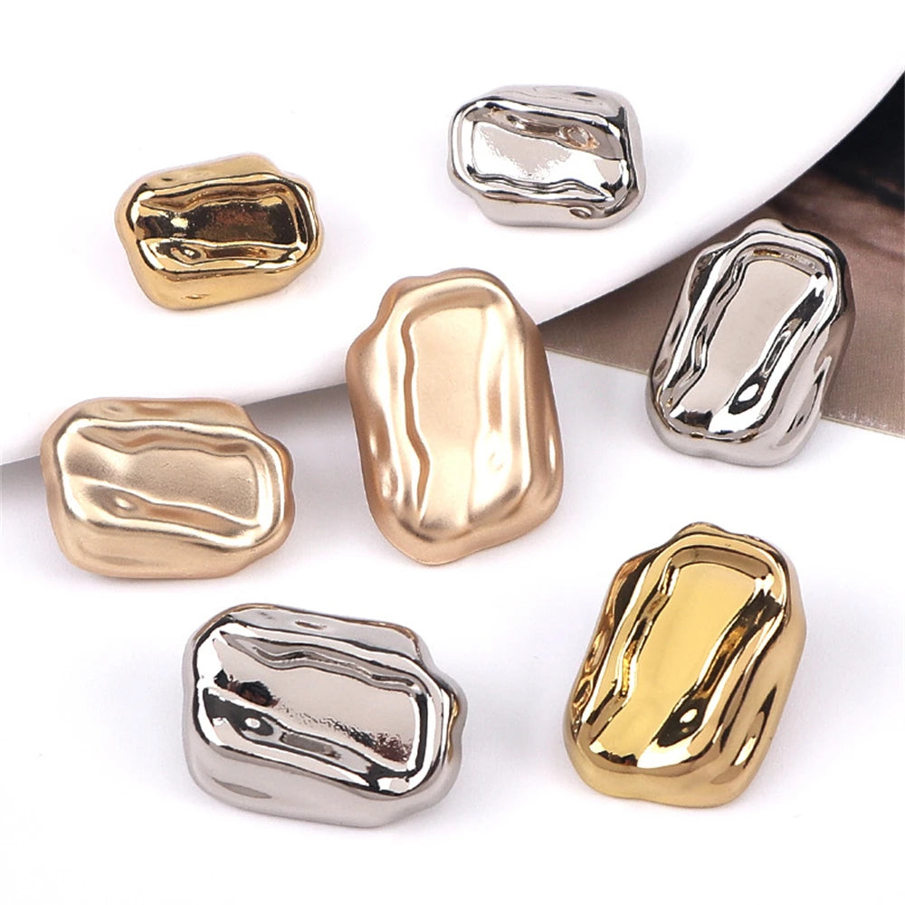 10PCs 18mm/25mm Irregular Style Rectangle Metal Shank Button in Gold and Silver Colour